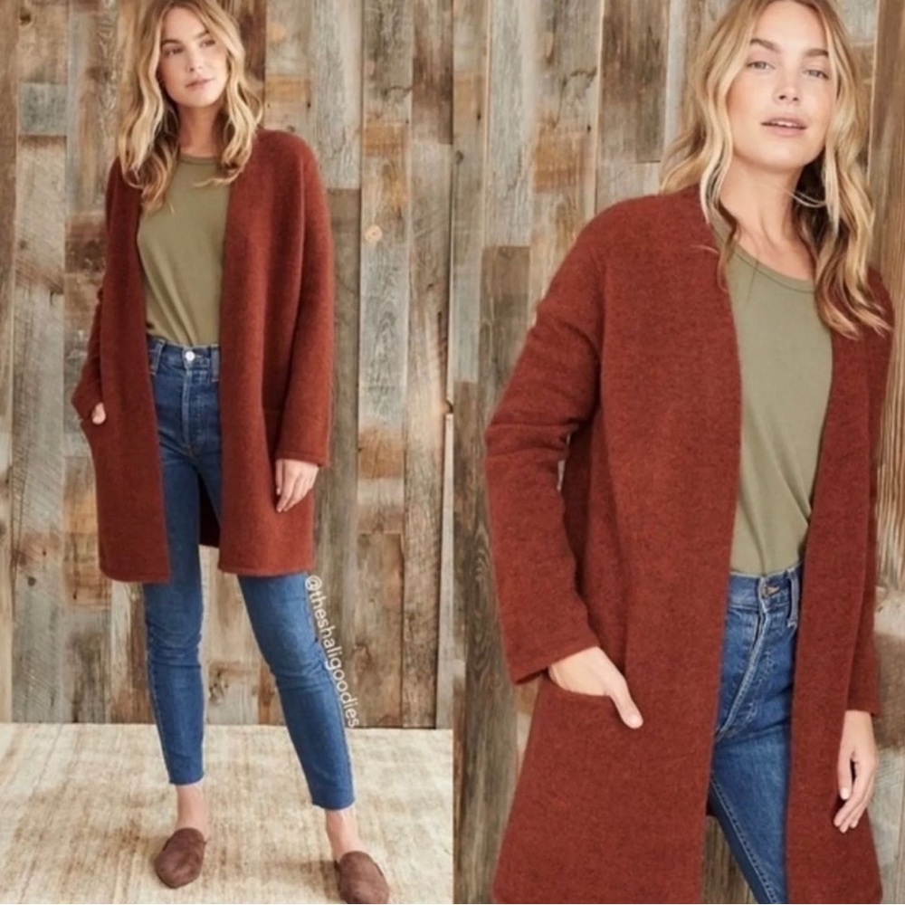 Jenni Kayne Wool Yak Blend Open Front Cardigan Sweater Coat Rust size Sm…